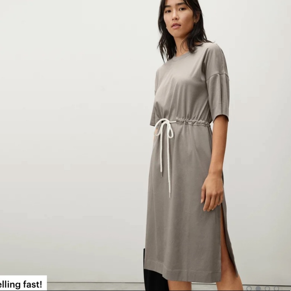 Everlane Luxe Cotton Tie Front Tee Dress Clay